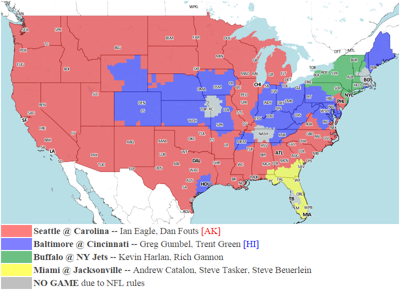 Illustration for article titled Your NFL Week 8 Viewing Maps